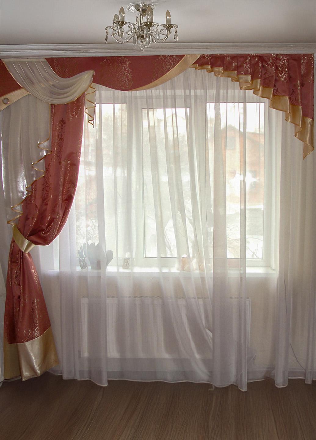 Ламбрекен жесткий со шторой Firanka Damask Корона 250 см Розовый (140_6ж)