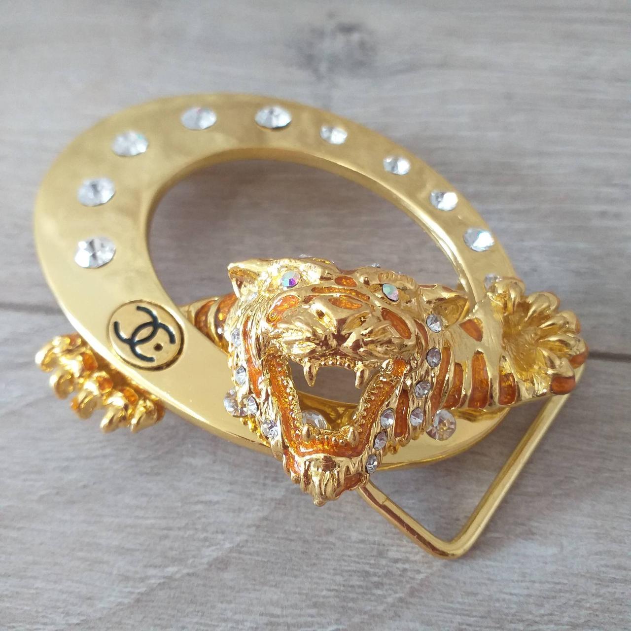 Пряжка фігурна з тигром для ременів завширшки до 40 мм Золотистий (KG-9862)