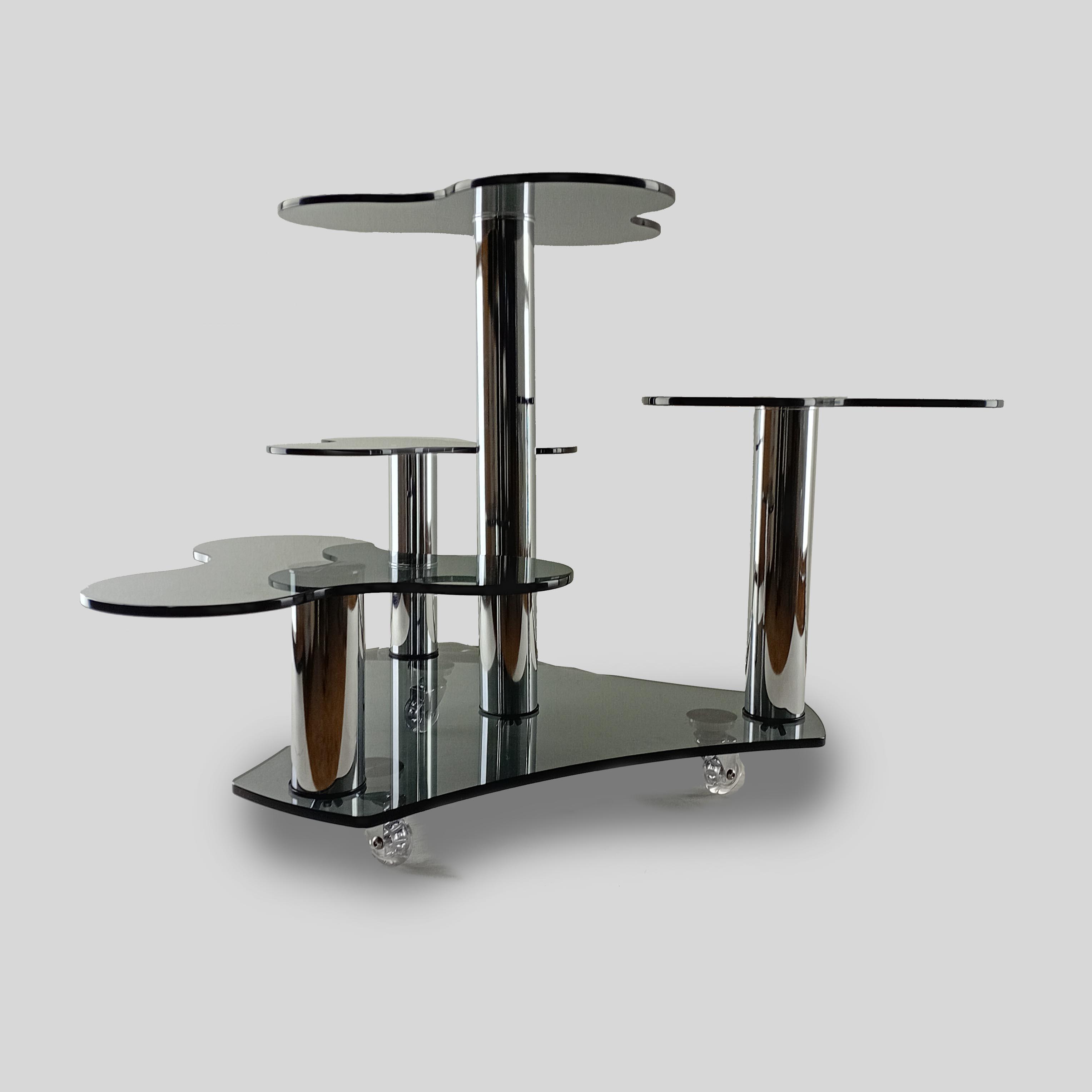 Подставка для цветов Commus Каскад Т ggggg-chr60 стеклянная на силиконовых колесиках 585х500х550 мм Серый/Хром (211110078)