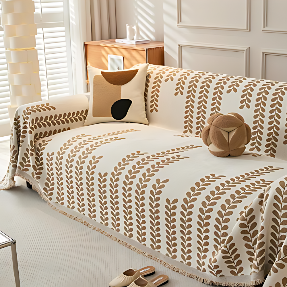 Плед покрывало на диван и кровать чехол для мягкой мебели с бежевым колоском 180х230 см Белый - фото 1