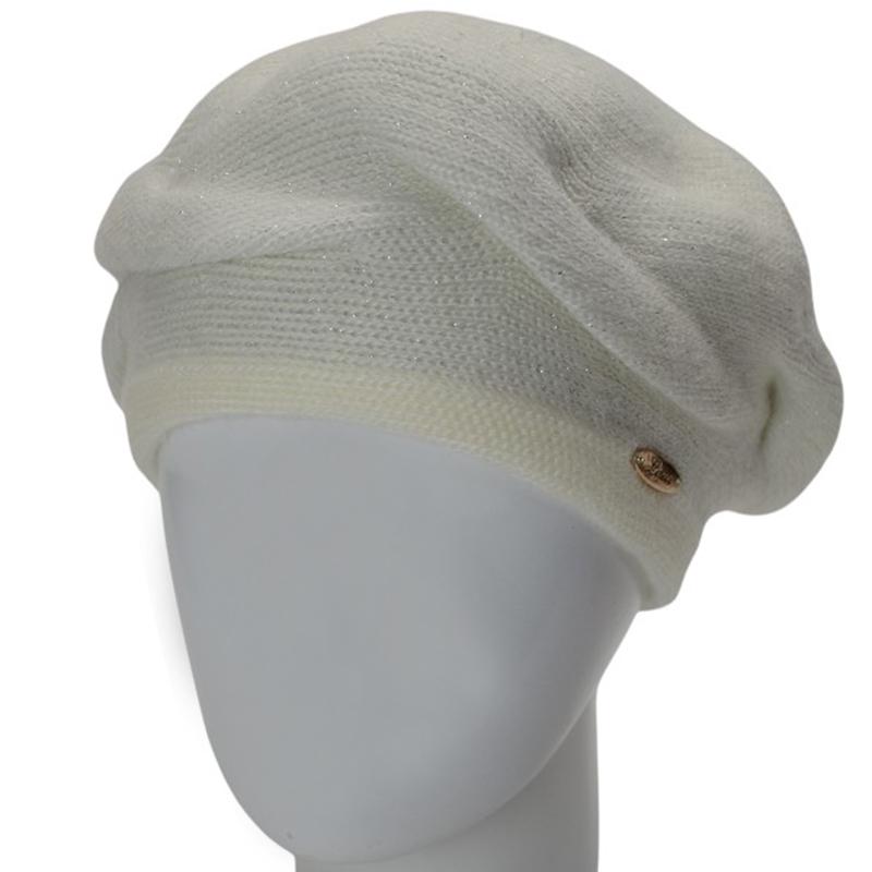 Берет женский двойной Lirus МЛАДА с люрексовой нитью универсальный Молочный (286848)