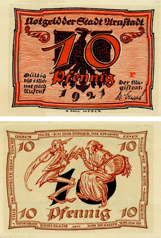 Коллекционная банкнота Германия Нотгельд 10 пфеннигов 1921 F-VF Арнштадт. Серия r (Б16139)