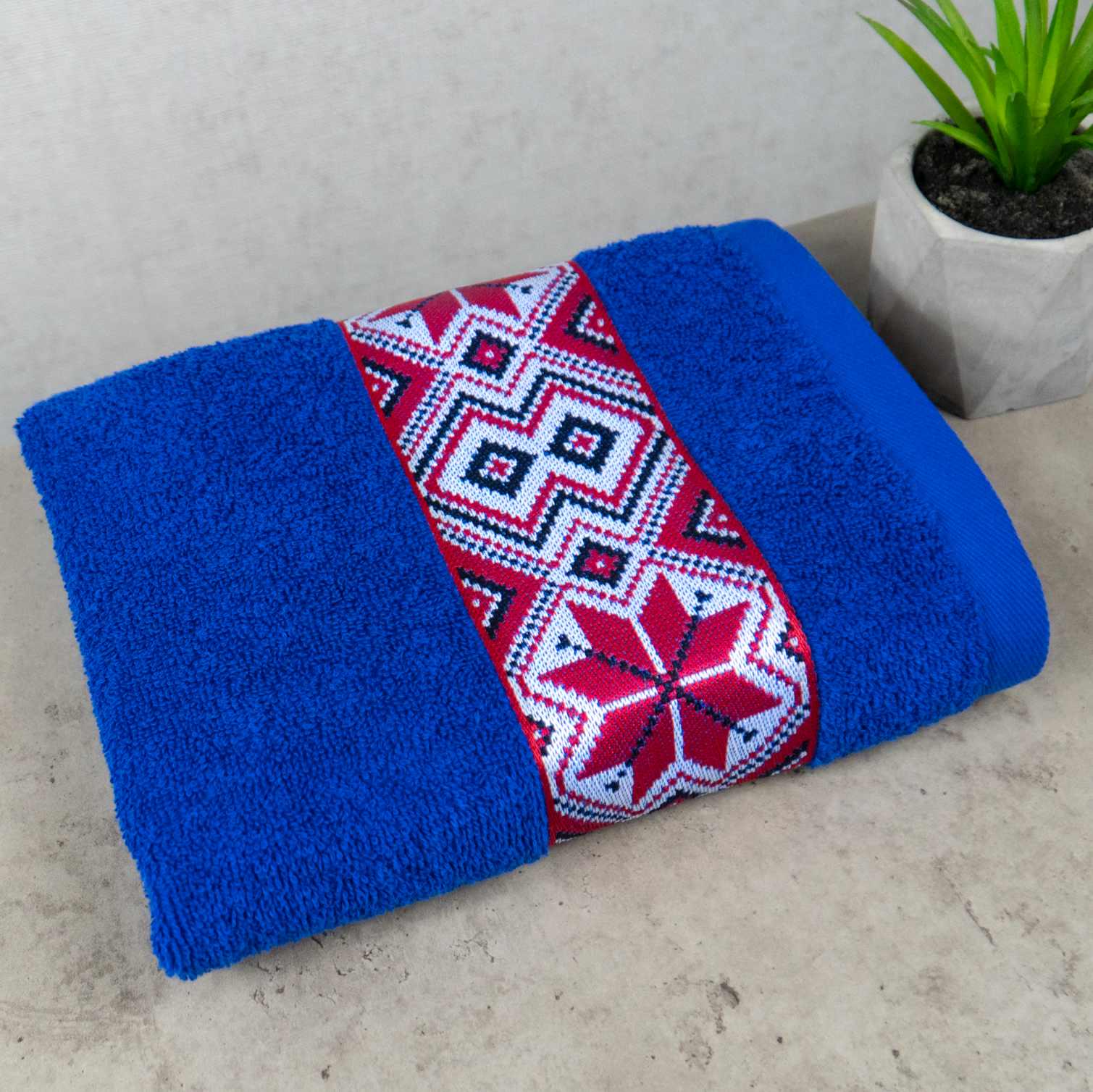 Полотенце махровое GM Textile Ukrainian style с вышивкой 450 г/м2 40х70 см Синий (450-70-Ukr-blue)