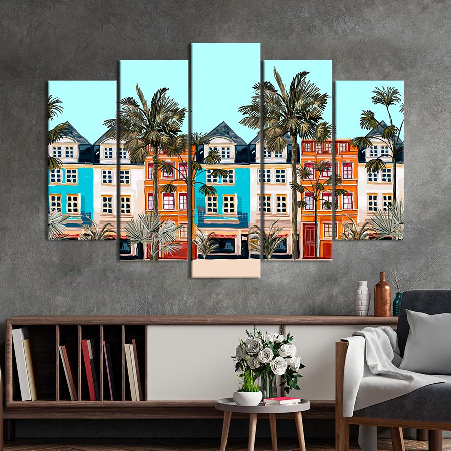 Картина на полотні Яскраві різнокольорові будинки Лос-Анджелеса 137x85 см (V270-5_L)