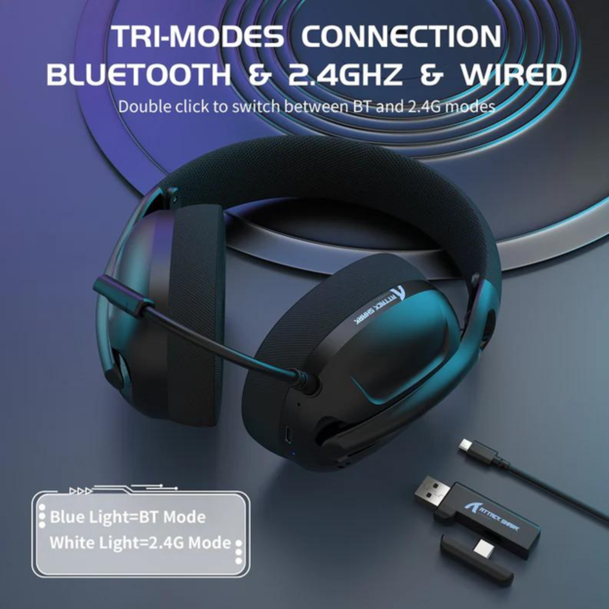 Гарнітура бездротова Attack Shark Bluetooth/2,4G L80 Black (25860528) - фото 5 Гарнітура бездротова Attack Shark Bluetooth/2,4G L80 Black (25860528) - фото 5