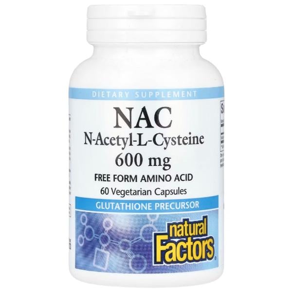 Ацетилцистеїн Natural Factors NAC N-Acetyl-L-Cysteine 600 мг 60 вег. капс. (000022758)