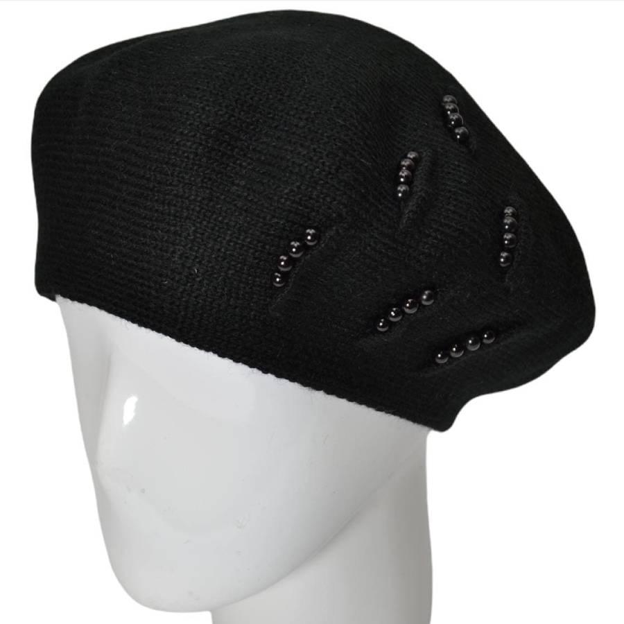 Берет женский Lirus Вишня из шерсти двойной с бусинами Черный