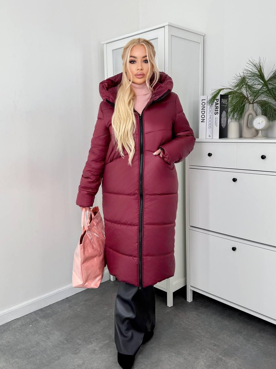 Пуховик жіночий зимовий подовжений до -20°С батал 6XL-7XL Марсала (OV-1099MAR-6XL-7XL) - фото 5