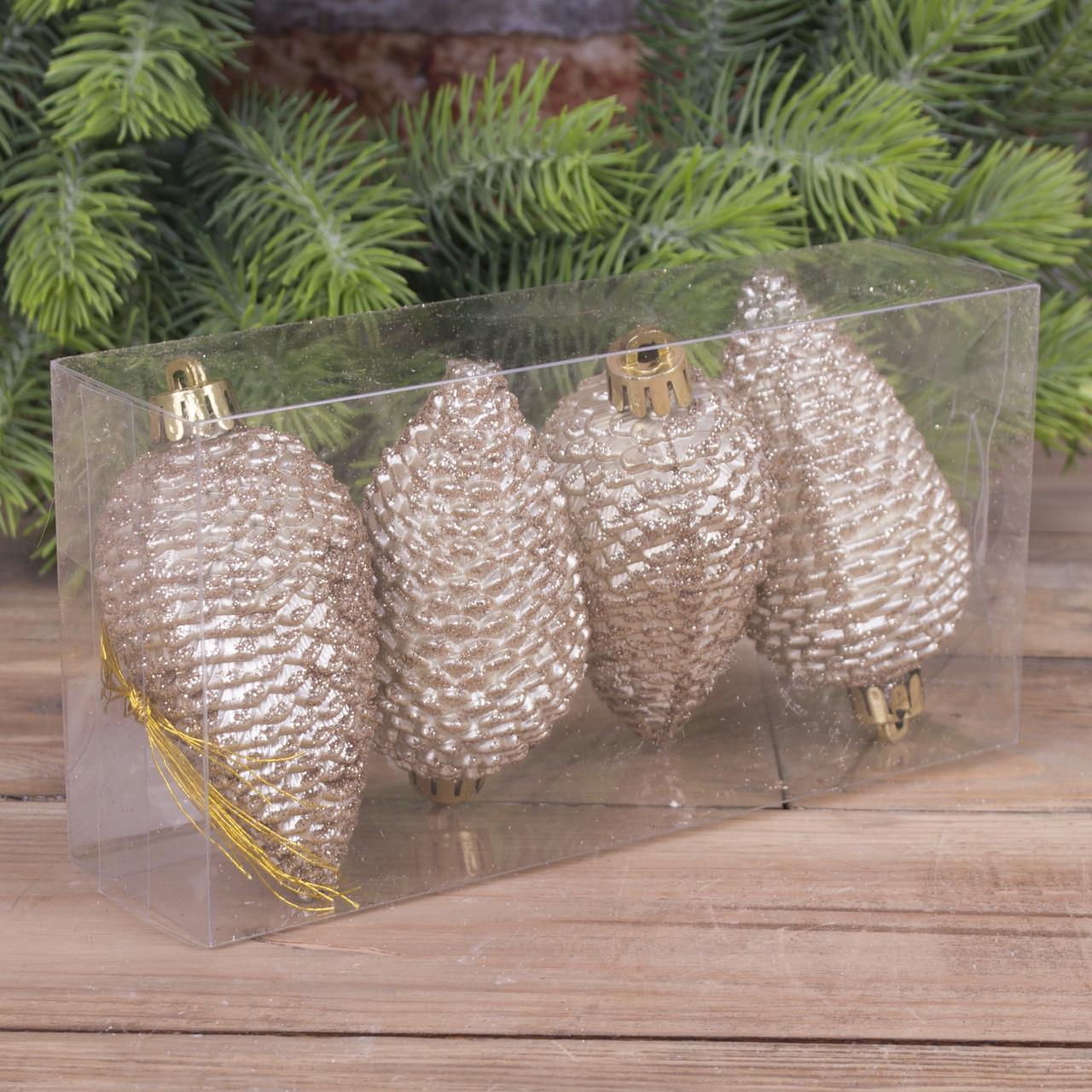 Елочные игрушки Шишки 4 шт. Шампань (2996-2)