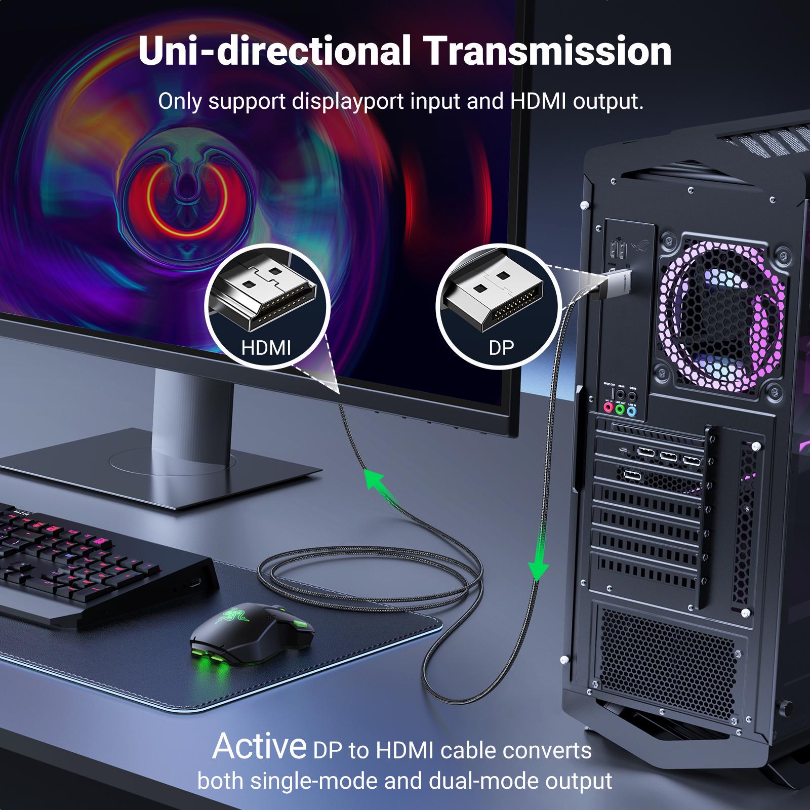 Кабель UGREEN DisplayPort-HDMI 4K 60Hz 2K 144Hz 1080p 240Hz 18 Гбит/с DP 1.2 до HDMI 2.0 2 м Черный (15774) - фото 4