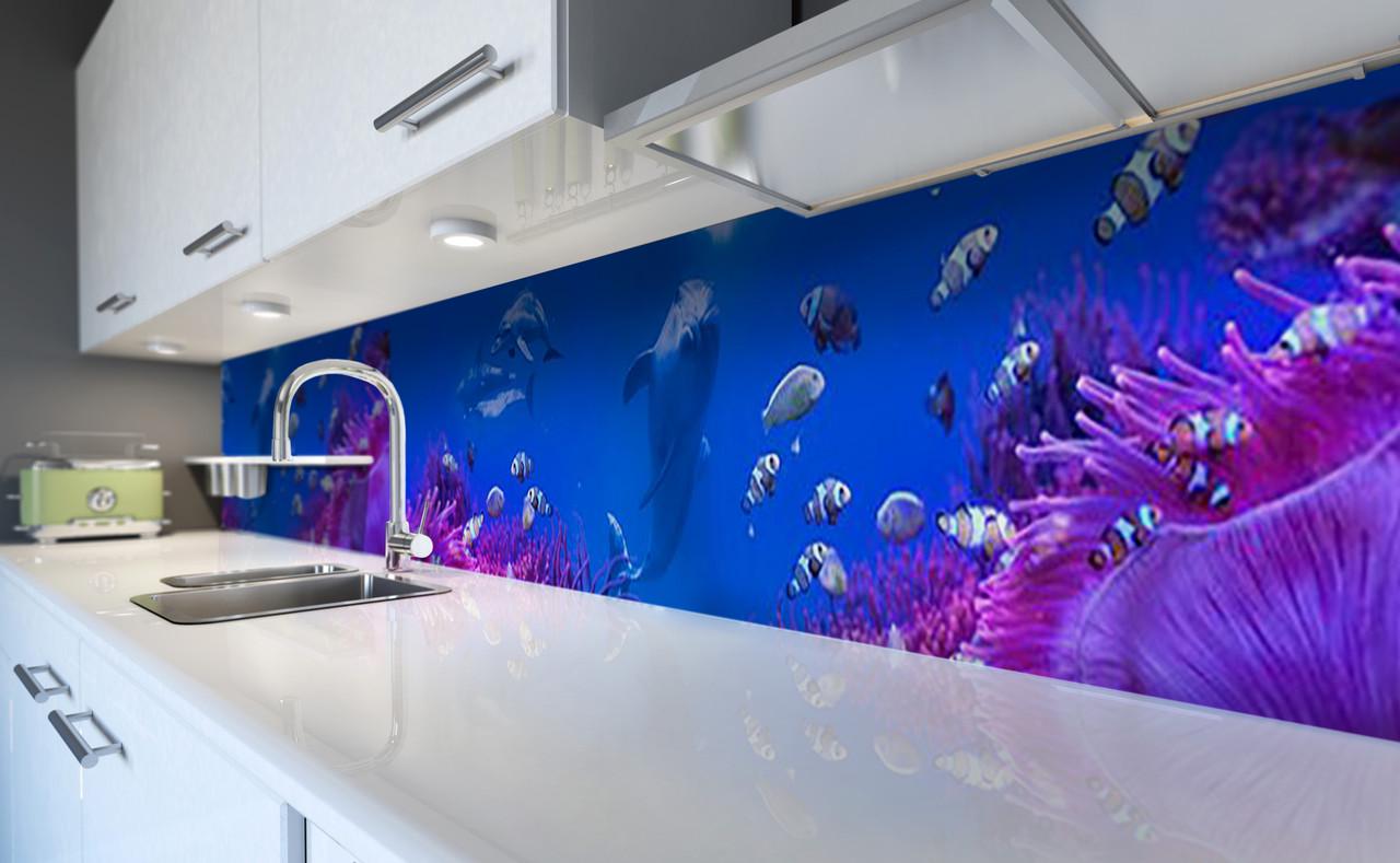 Кухонный фартук Подводный мир дельфин из самоклеющейся виниловой пленки 60х250 см Синий Кухонный фартук Подводный мир дельфин из самоклеющейся виниловой пленки 60х250 см Синий