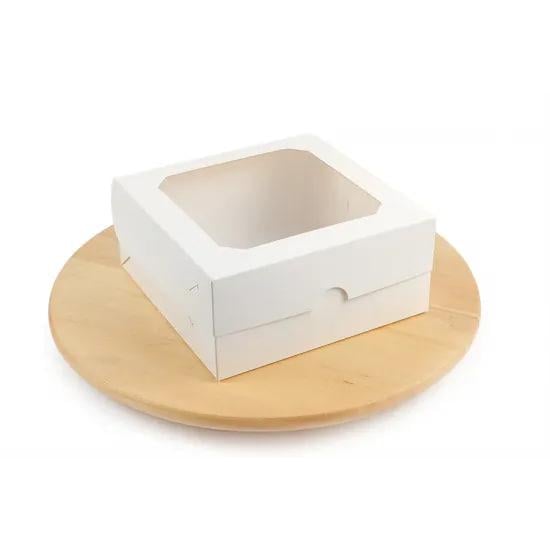 Коробка для тортов цельнокроеная с окном 20x20x9 см Белый (12321)