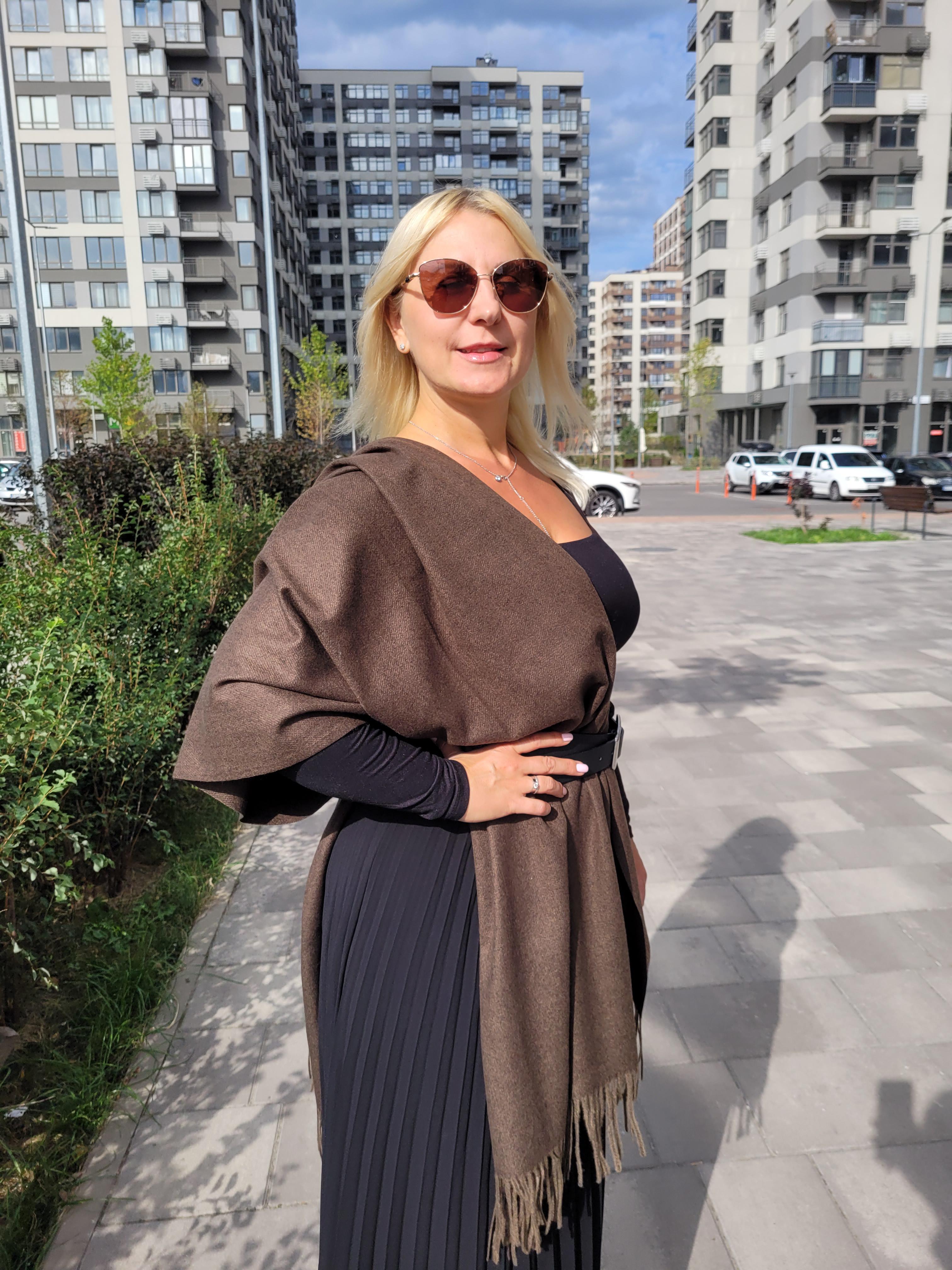 Шарф жіночий кашеміровий однотонний з особливим плетінням 180х70 см Шоколад коричневий (03386)