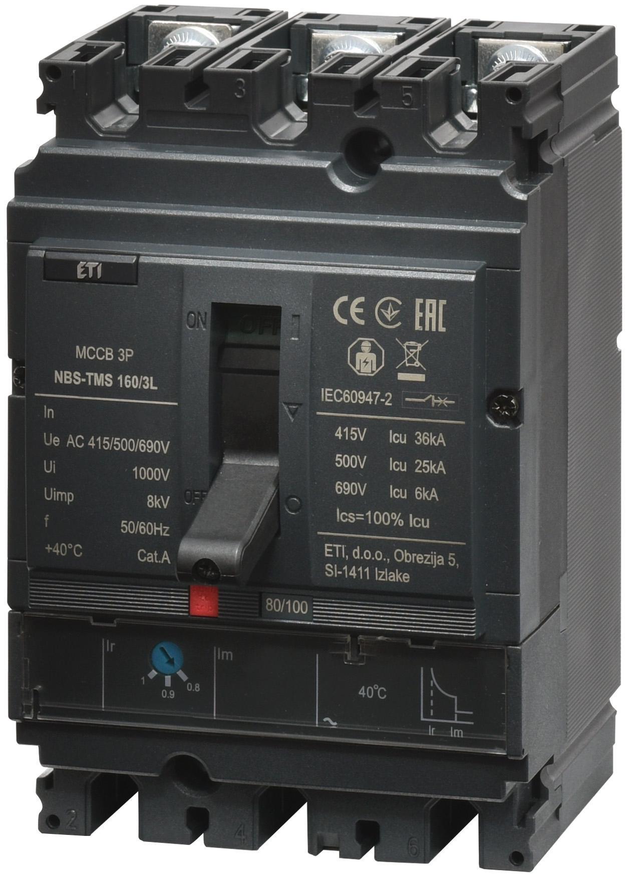 Автоматичний вимикач ETI NBS-TMS160/3L 3Р 160А 36кА (4673009)