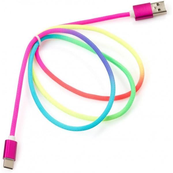 Кабель Vinga USB 2.0 AM to Type-C 1 m Rainbow (VCPDCTCCOLNB1RS)