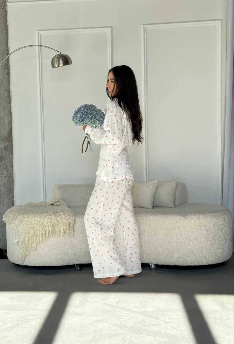 Піжама жіноча з мусліну M Рожеве сердечко велике (MR26227770) - фото 3 Піжама жіноча з мусліну M Рожеве сердечко велике (MR26227770) - фото 3