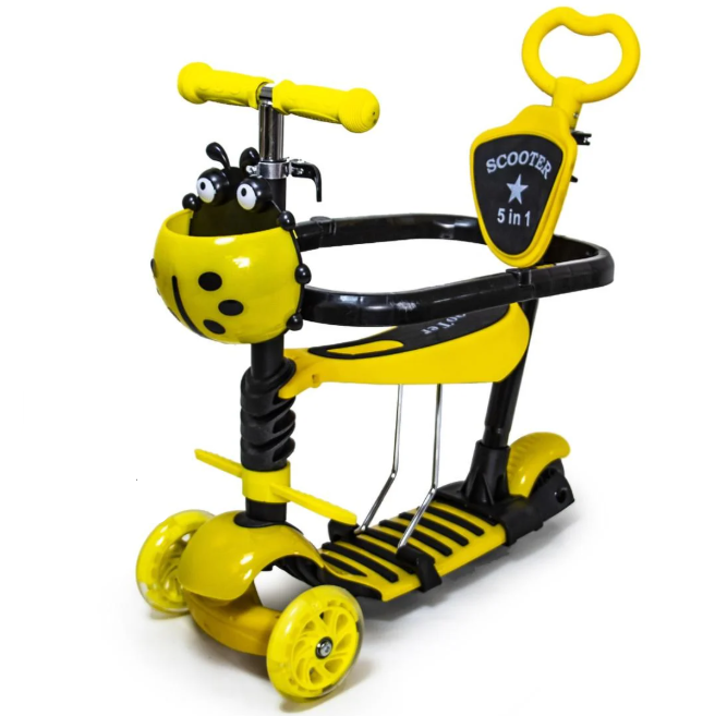 Самокат детский с бортиками 5в1 Желтый (NDSD2547)