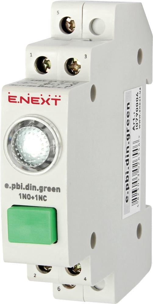 Кнопка на DIN-рейку E.NEXT e.pbi.din.green с индикатором Зеленый (i0790004) - фото 1