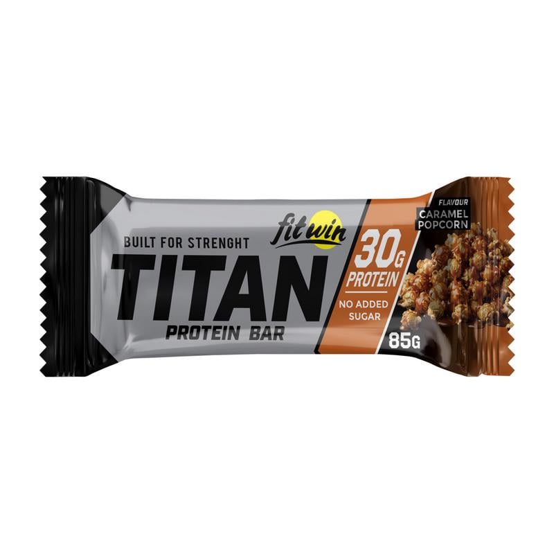 Протеиновый батончик 30 г белка без добавленного сахара FitWin Titan Protein Bar 85 г Карамельный попкорн