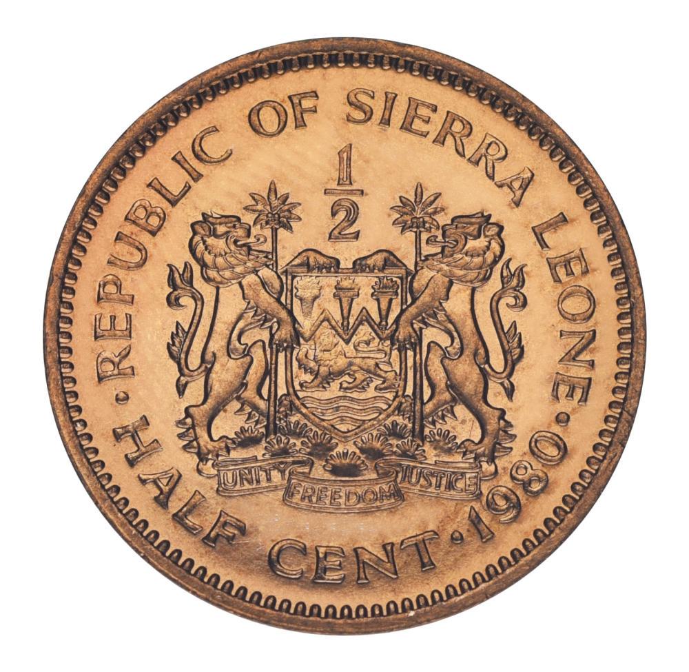 Коллекционная монета Сьерра-Леоне 1/2 цента 1980 UNC (М21869)