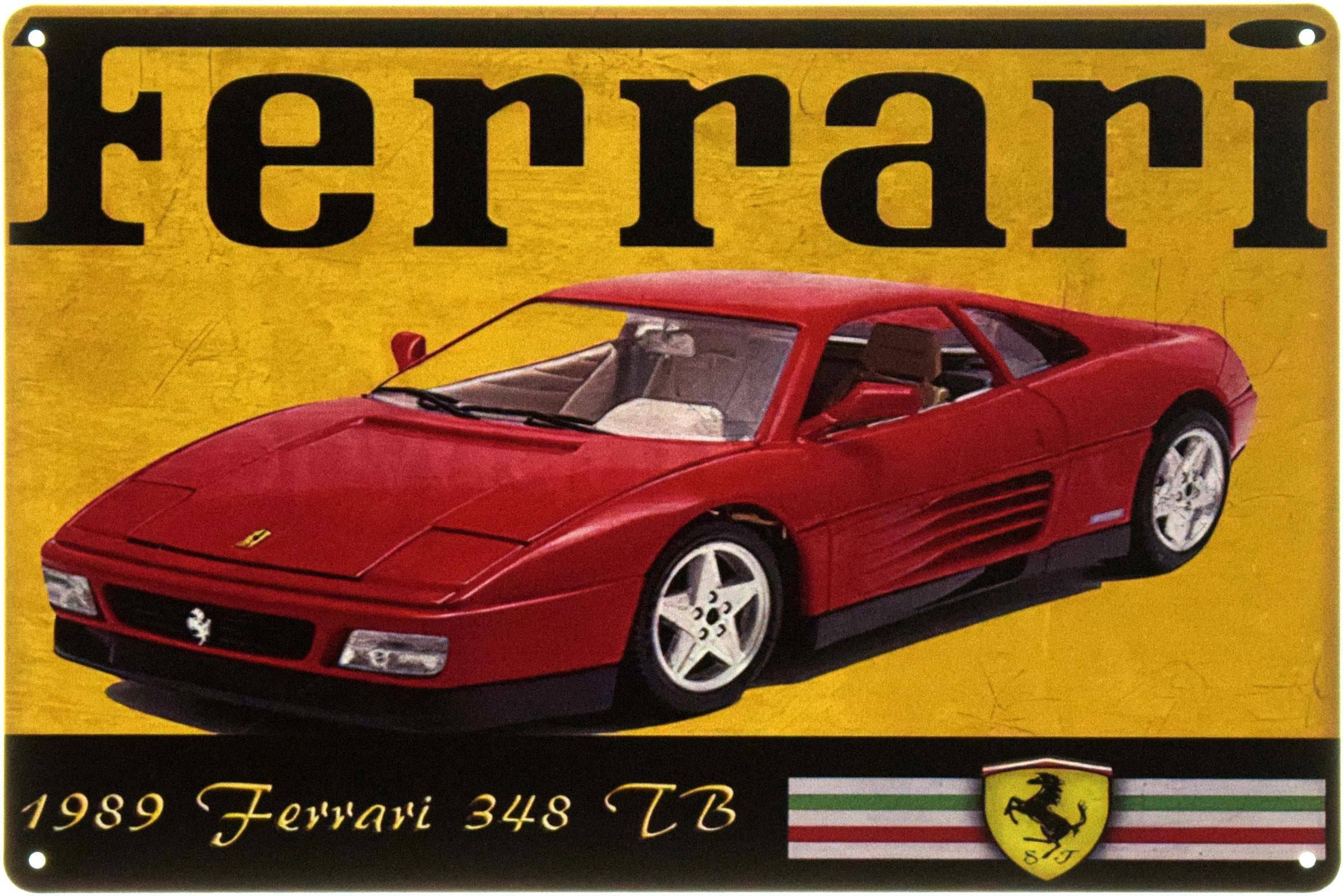 Табличка металлическая "Ferrari 348 TB 1989" 20x30 см (ms-104585)
