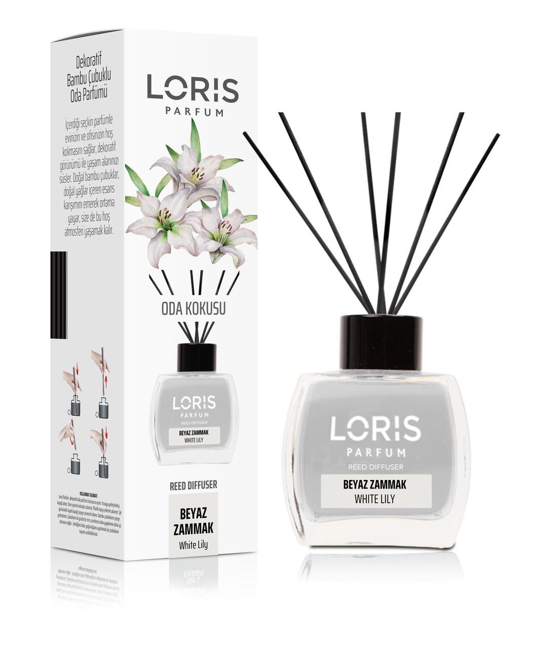 Аромадифузор для дому LORIS parfum Біла лілія 120 мл з чорними паличками - фото 1