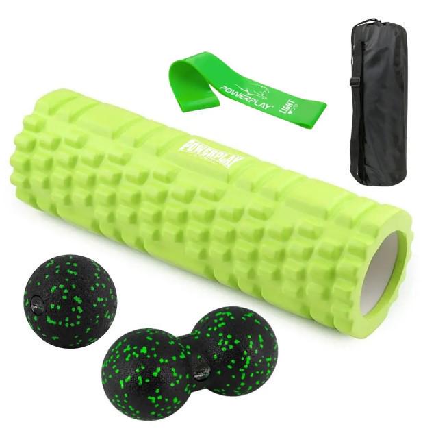 Набор для массажа PowerPlay PP-4097 ролик 30x10 см/2 мяча/резинка 5,5 кг Green (PP_4097_Green)