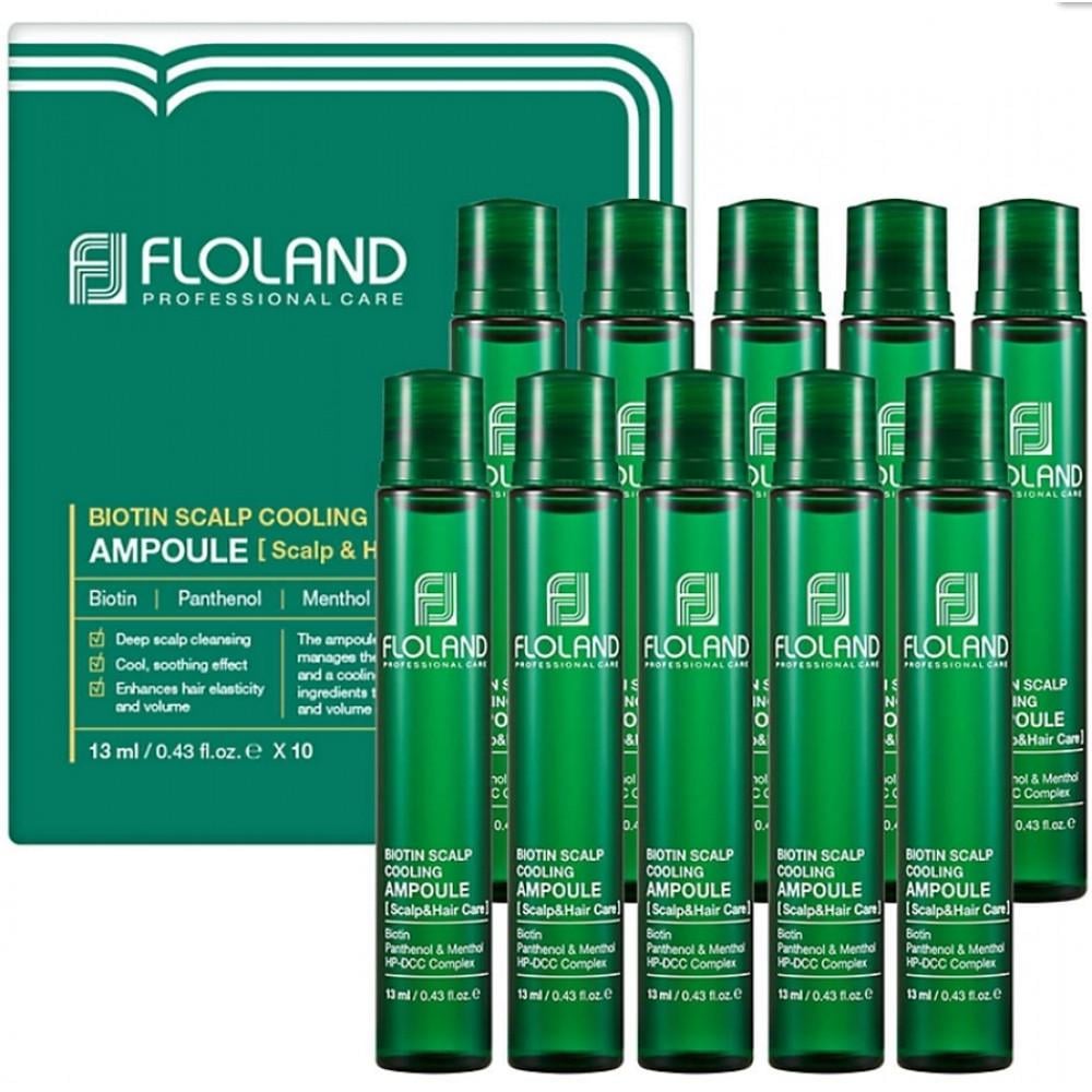 Набор филлеров для ухода за волосами и кожей головы Floland Biotin Scalp Cooling Ampoule 13 мл 10 шт. (1738235646)