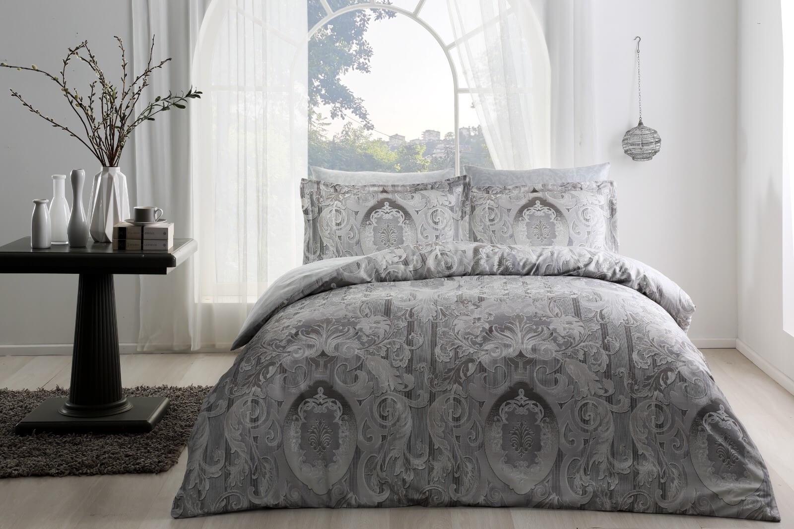 Постельное белье TAC Digital Grona gri v01 евро Серый (svt-2000022296922)