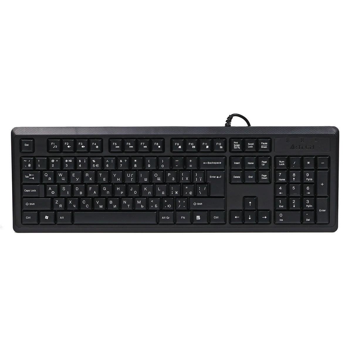 Клавиатура проводная A4Tech KR-92 USB полноразмерная мембранная 104 клавиши ENG/UKR 1,5 м Черный (KR-92 USB Black)