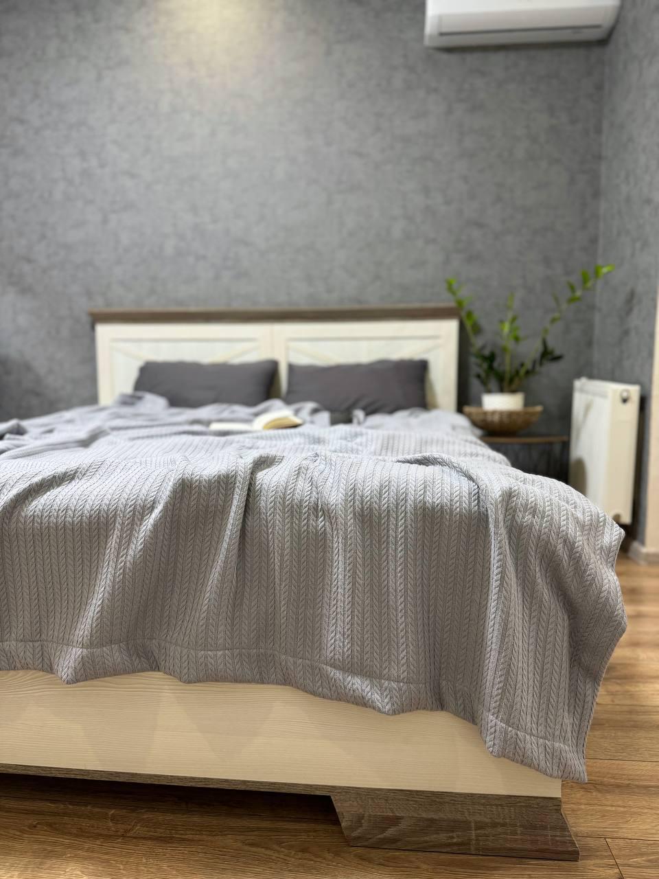Покривало-плед Косичка бавовняне євро 220х240 см Світло-сірий (15185250)