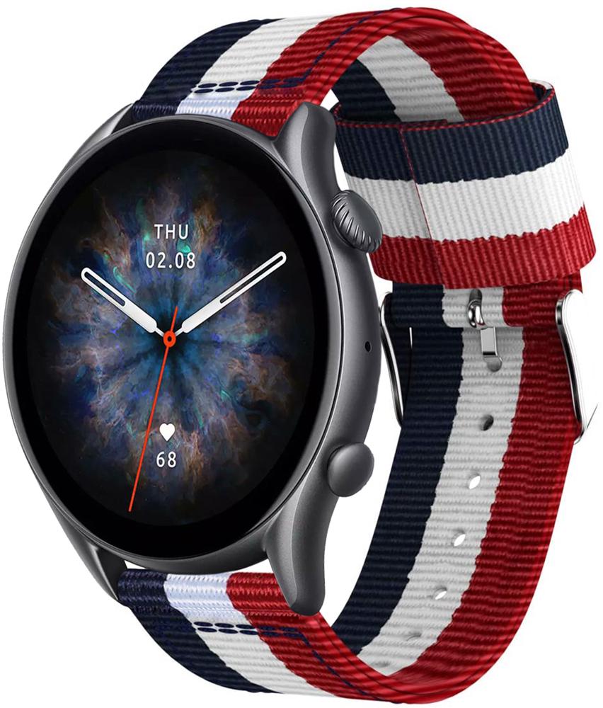 Ремешок тканевый Canvas для Amazfit GTR 3 Pro Red/White/Blue (25510)