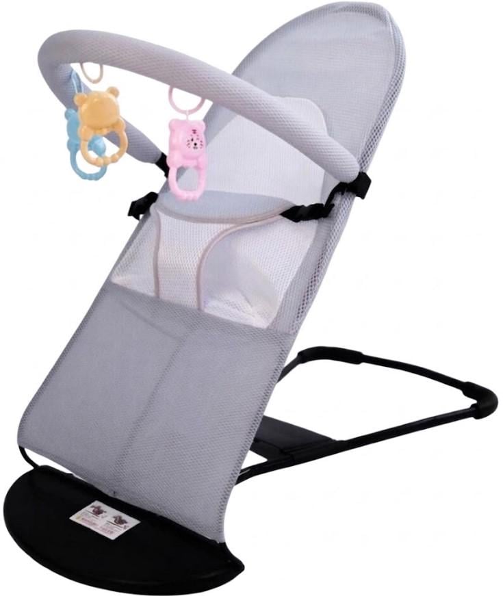 Шезлонг-качели детские с игрушками 3 положения наклона Серый (2104619362)