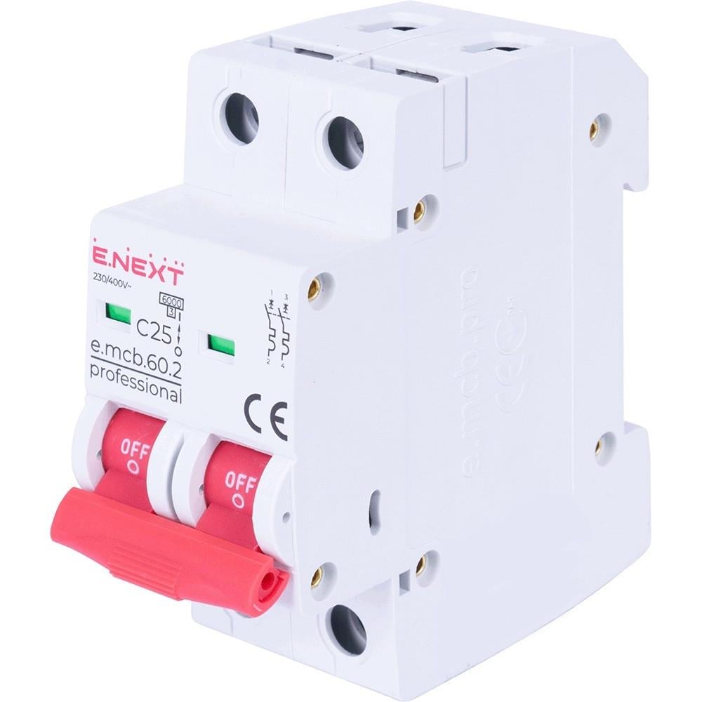 Автоматичний вимикач E.NEXT 25A 6 kA 2 полюси тип C e.mcb.pro.60.2.C25 p042019 (14280)