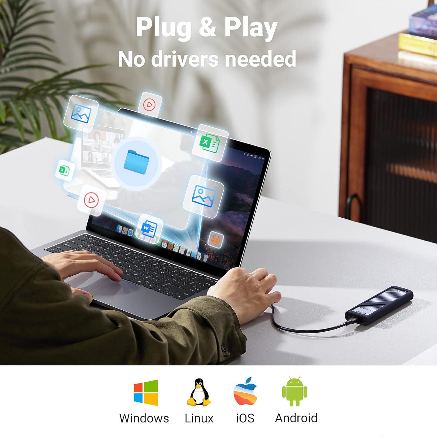 Корпус UGREEN для M.2 NVME та SATA SSD дисків 10 Гбіт/с з кабелями M та B&M 2280/2230/ 2242/2260 для PCI-e та NGFF Сріблястий (90408) - фото 6