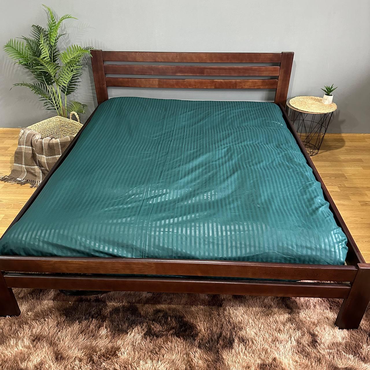 Простыня полисатин в полоску на резинке 180х200х25 см Изумрудный