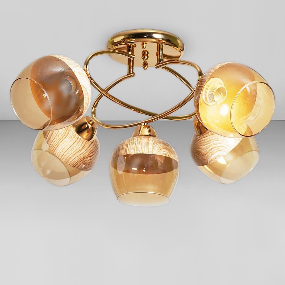 Люстра потолочная Light House SC-18695/5 FG с принтом D 590х310 мм Золотой/Янтарный