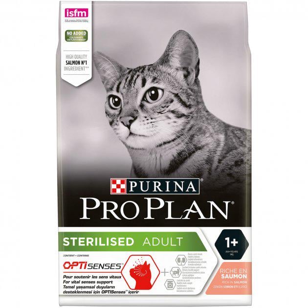 Корм сухий для стерилізованих кішок та котів Purina Pro Plan Sterilised 1+ з лососем 3 кг (7613036517454)