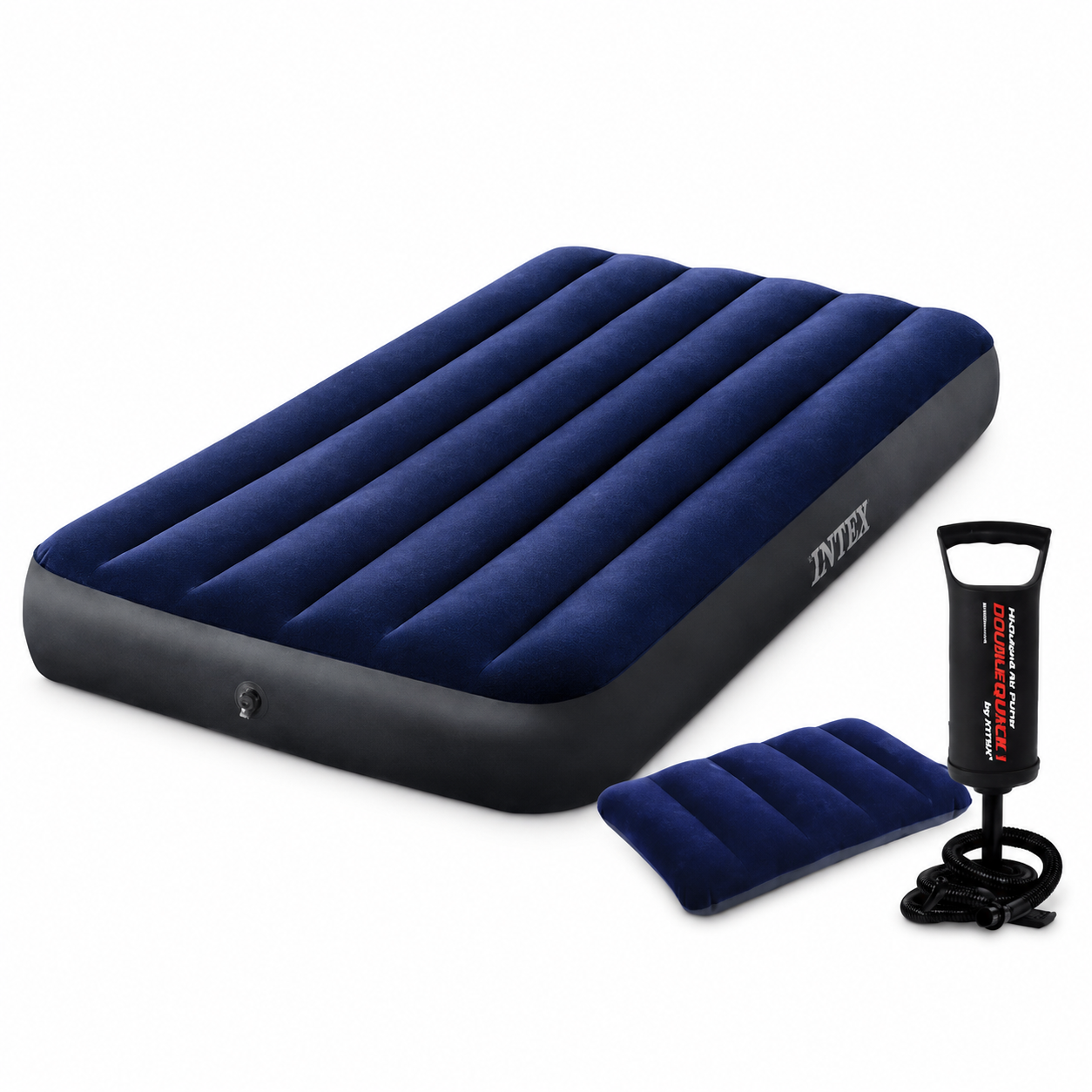 Матрас надувной Intex с подушкой и ручным однососным насосом 99x191x25 см Синий (64757) Матрас надувной Intex с подушкой и ручным однососным насосом 99x191x25 см Синий (64757)