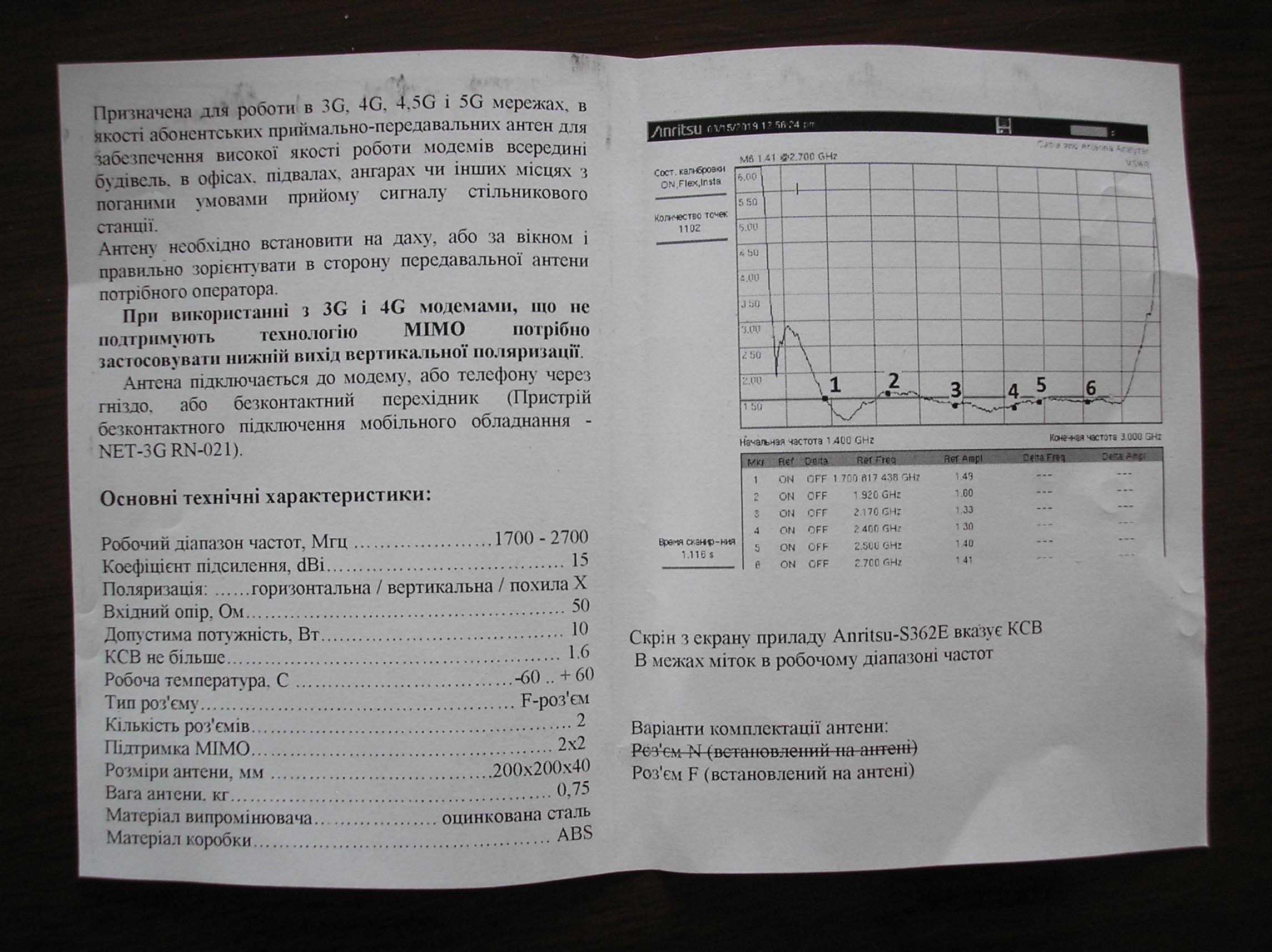 Антена для інтернету Rnet Квадрат MIMO 17 ДБi/1700-2700 МГц 3G/4G/4.5G панельна - фото 3