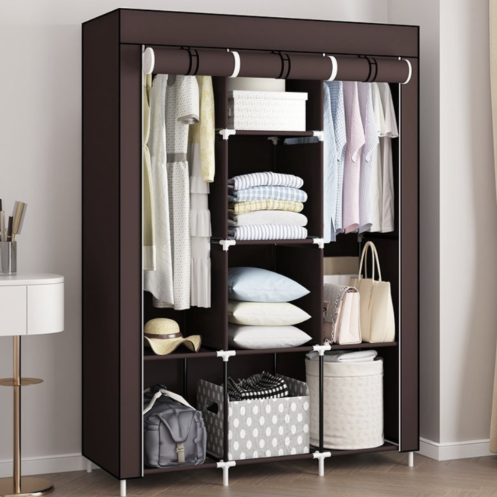 Шкаф сборной тканевый для одежды и вещей 3 секции Коричневый (Е500001К)