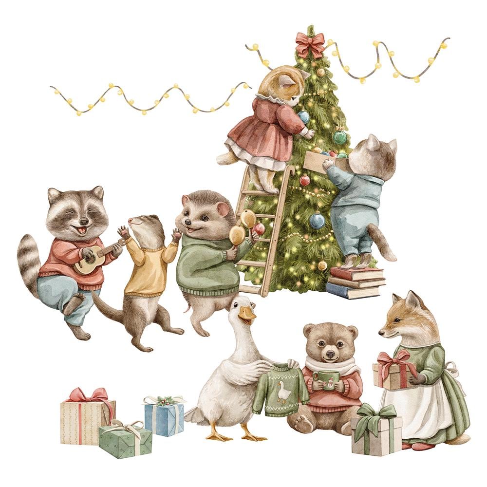 Наклейки на окна и стены LIPKO Новогодняя елка и зверушки M (810M)
