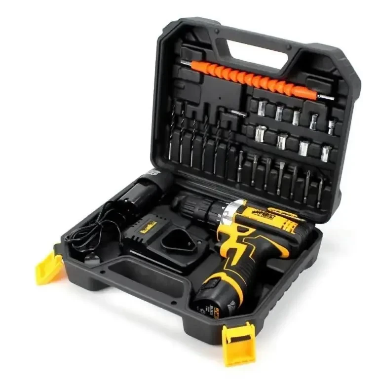 Шуруповерт аккумуляторный 12V в кейсе/набор инструментов 2 аккумулятора Желтый (2611908671)