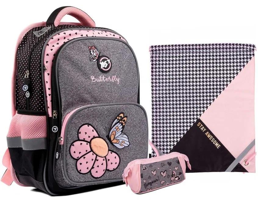Школьный набор YES ортопедический рюкзак/пенал/сумка с бабочкой (202753)
