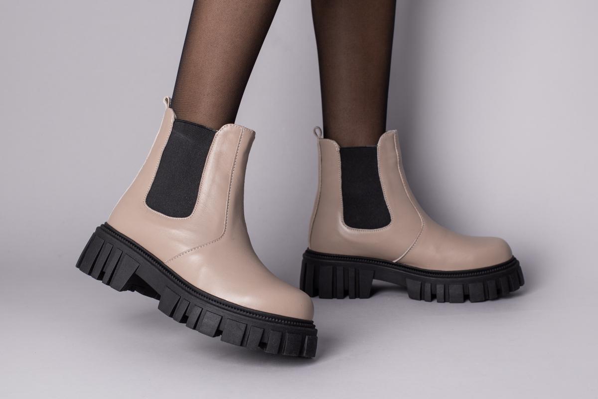 Ботинки женские кожаные с резинкой зимние р. 41 Бежевый (5588-1з/41)