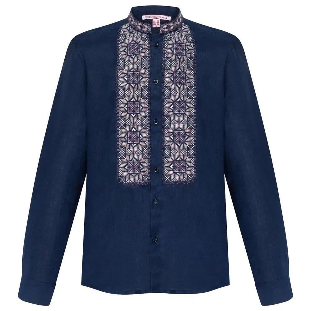 Вышиванка мужская р. 52 Синий/Черный (321) - фото 2