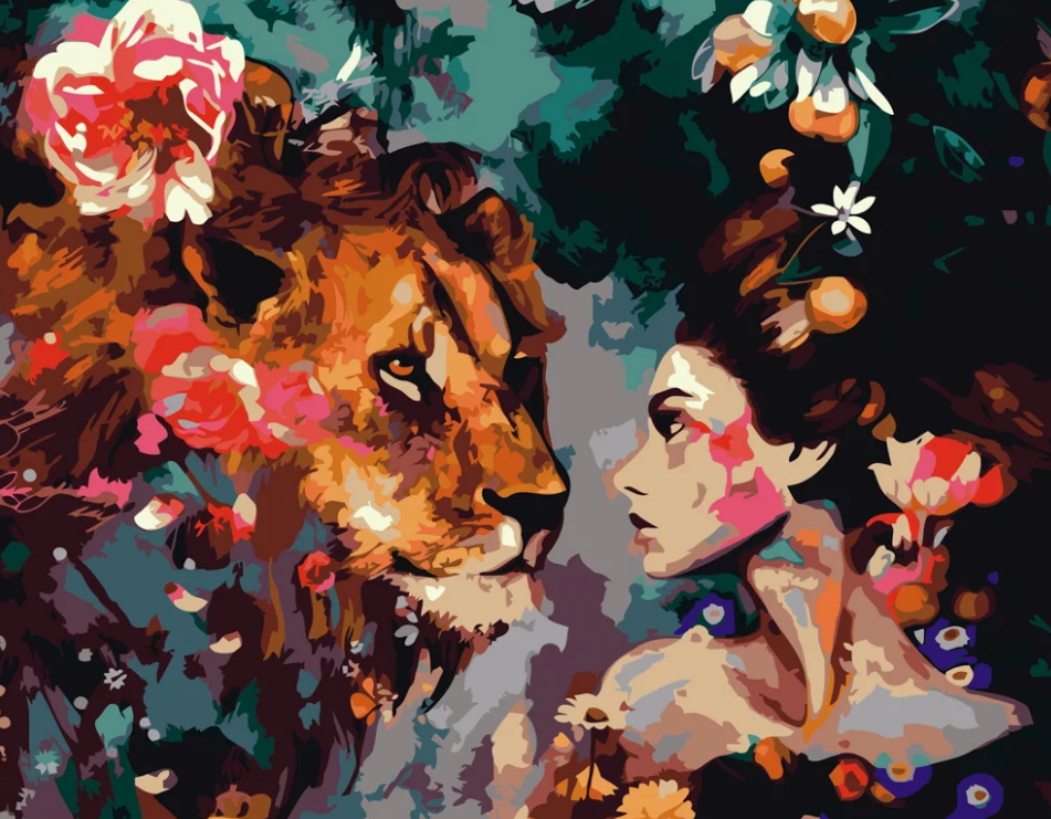 Картина по номерам Strateg Девушка и лев 40x50 см (GS165)