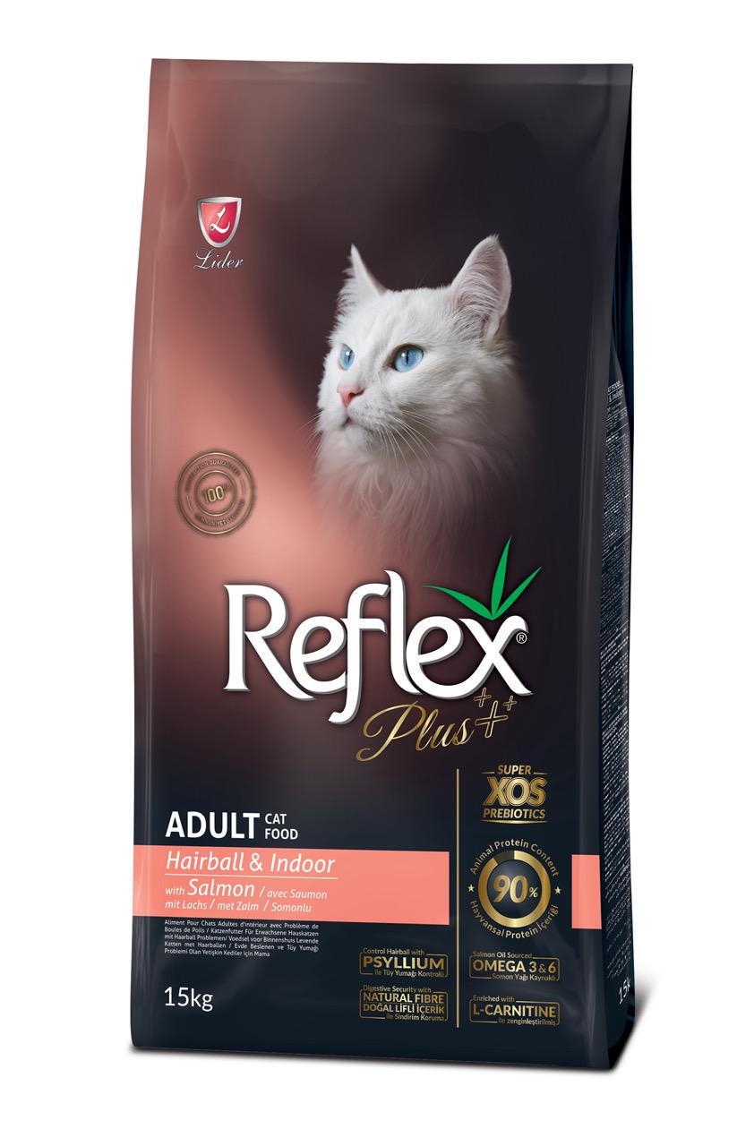 Корм сухой Reflex Plus Cat Hairball&Indoor Salmon для вывода шерсти 15 кг (RFX-407)