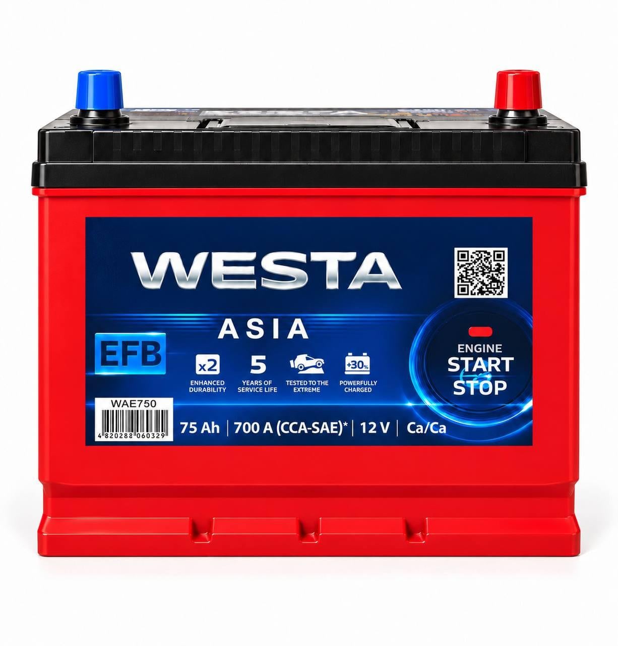 Аккумулятор автомобильный Westa Asia EFB 75 Ah 700A R+ 12V (3212806424)