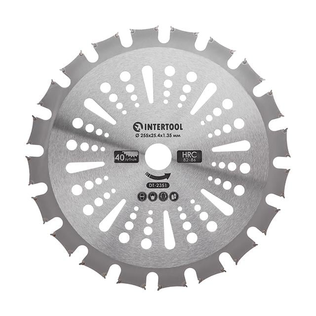 Ніж для мотокоси/тримера з твердосплавними напайками 255x25,4x1,35 мм 40T (HRC 82-86)